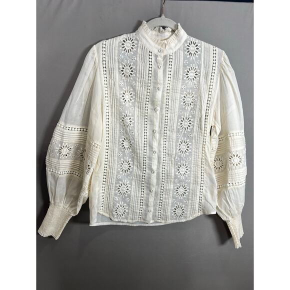 MOS The Label Mystical Embroidery Blouse 100% Cotton Ladies Size 2 Coquette - Picture 1 of 14